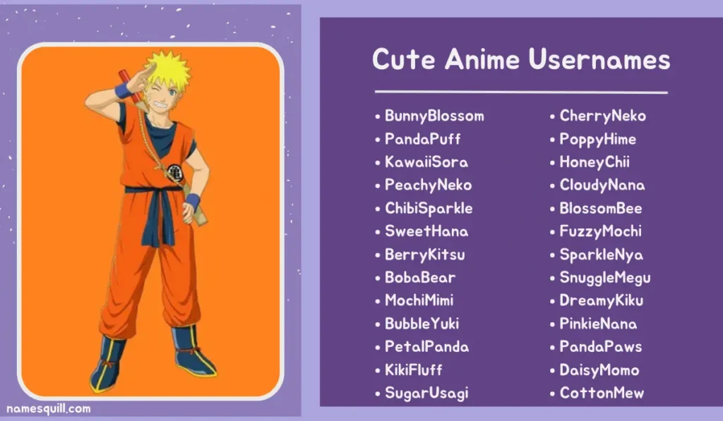 Cute and playful anime username ideas with an anime character, ideal for creating a sweet, kawaii-inspired online identity.