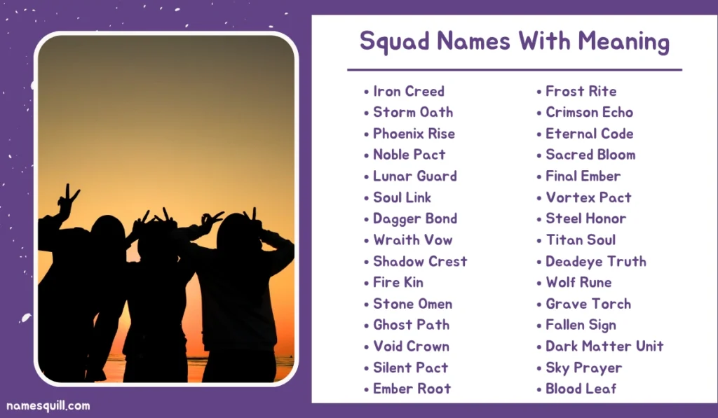 Meaningful squad name ideas with sunset group silhouette, perfect for deep or symbolic team names.