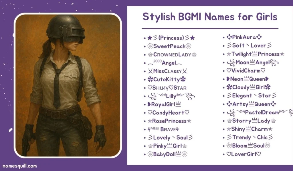 Stylish BGMI names for girls with cute, aesthetic, and trendy gamer ID ideas to copy and use