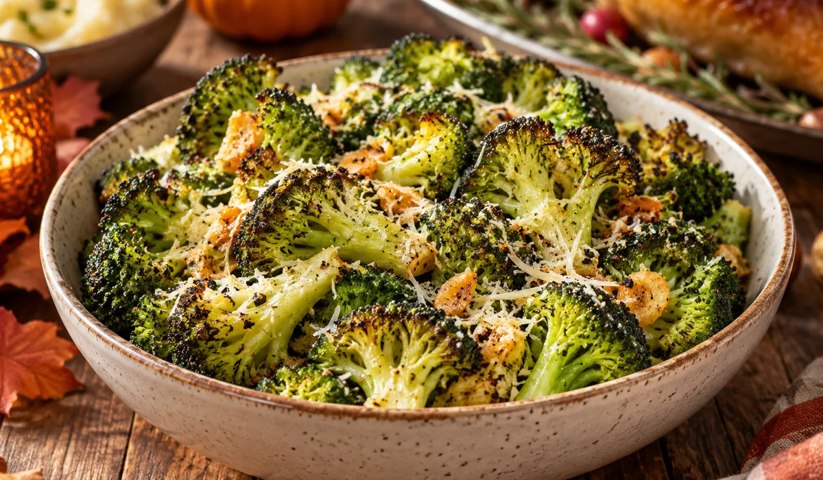 Garlic Parmesan Broccoli for an easy Thanksgiving side dish on a budget