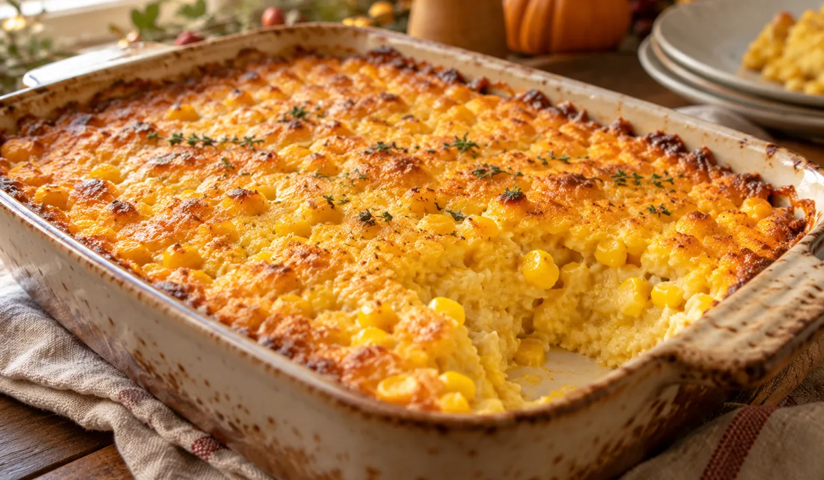 Sweet Corn Casserole for an easy Thanksgiving side dish on a budget
