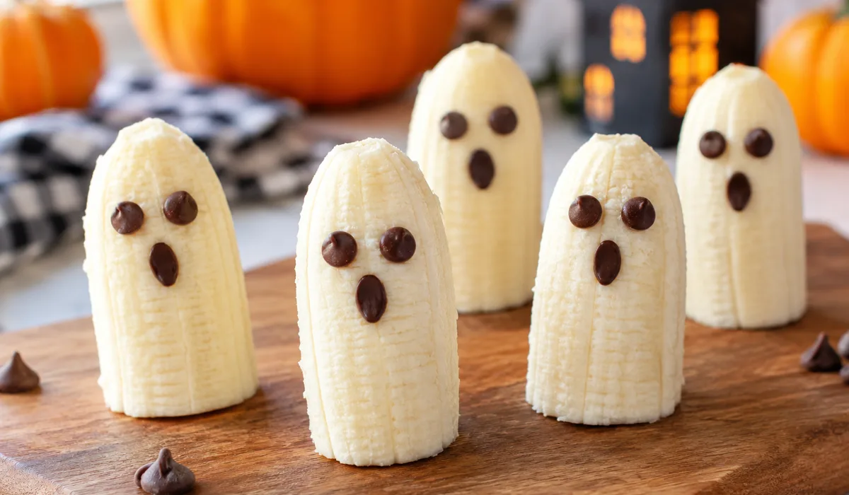 Banana ghosts with mini chocolate chip faces