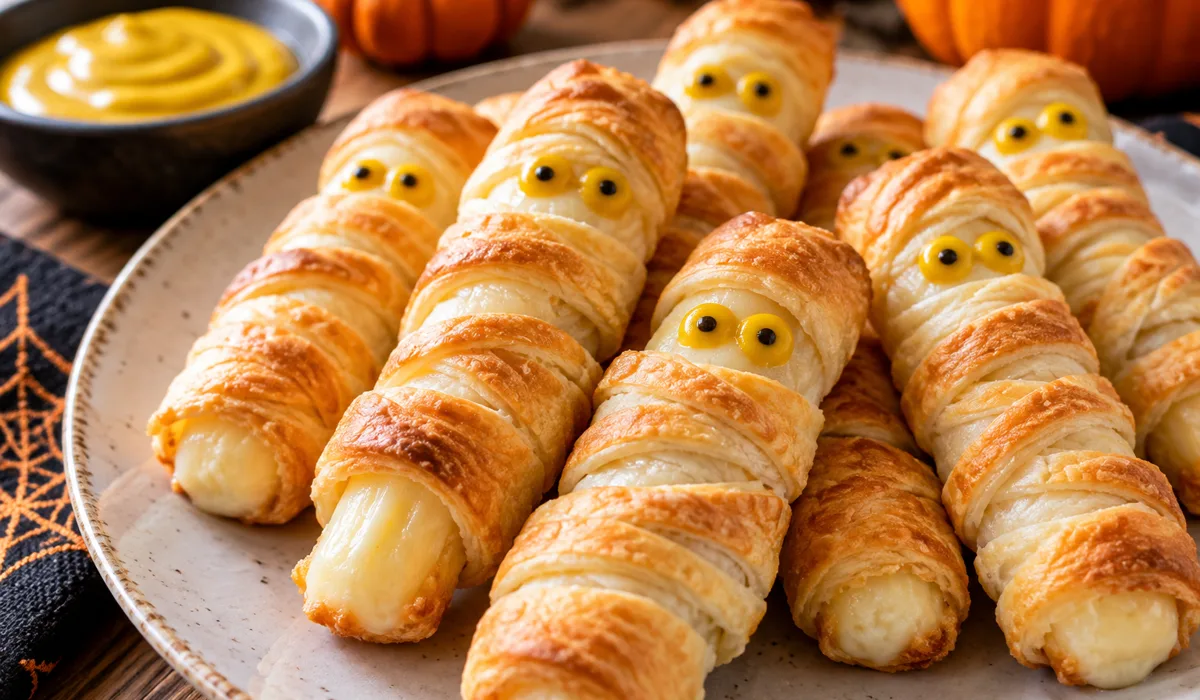 Cheese stick mummies wrapped in golden crescent dough